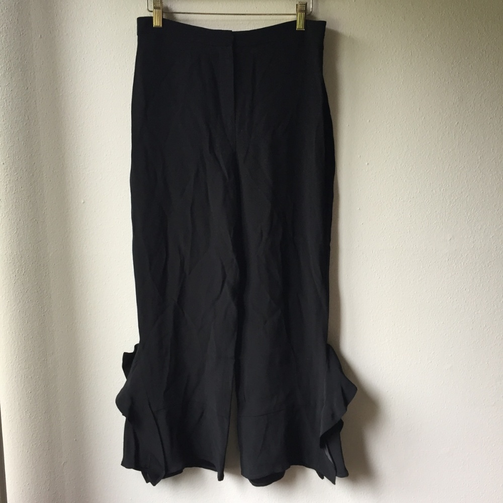 Zara High Rise Ruffle Leg Trouser Pants in Black - Picture 5 of 13